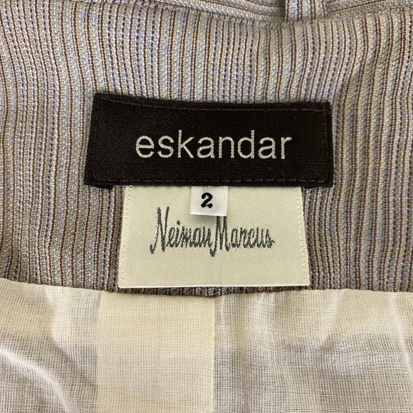 Eskandar Neiman Marcus Jacket Size 2 US 14-16 Linen Silk Wool Brown Striped Open - Picture 4 of 14